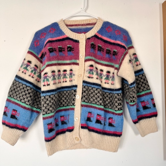 Vintage Handmade in Peru Wool Colorful Patterned Cardigan Sweater - Picture 4 of 9
